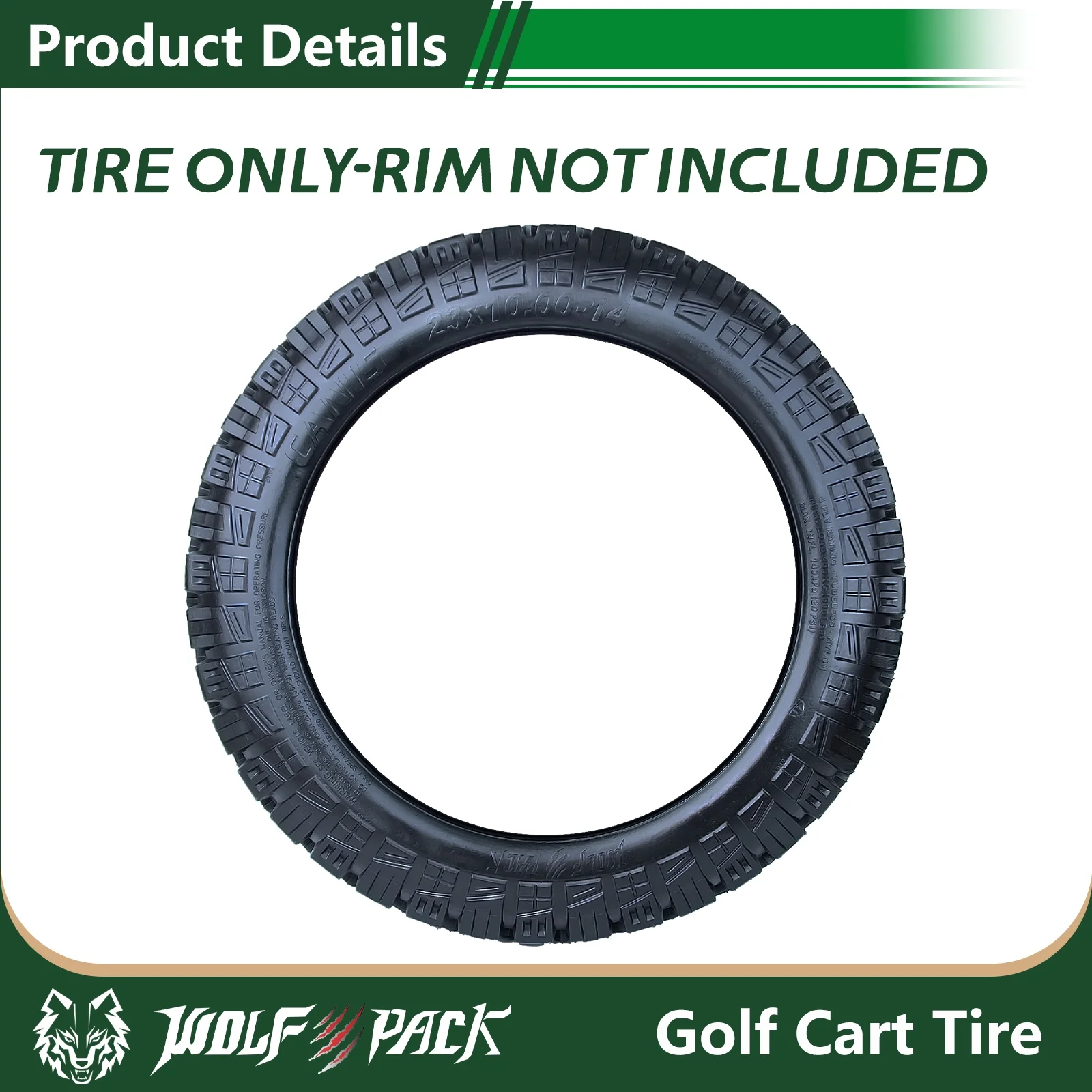 Set 2 WOLF PACK 23X10-14 Golf Cart Tires Non-Directional Tubeless Tire Multi-Terrain Tire with Superior Traction and Mud-Resistant Self-Cleaning Tread Design for Long-Lasting Performance