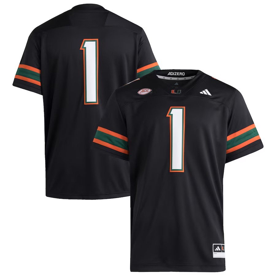Men's adidas #1 Black Miami Hurricanes Premier Jersey - Jersey