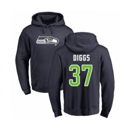 Football Seattle Seahawks #37 Quandre Diggs Navy Blue Name & Number Logo Pullover Hoodie - Jersey