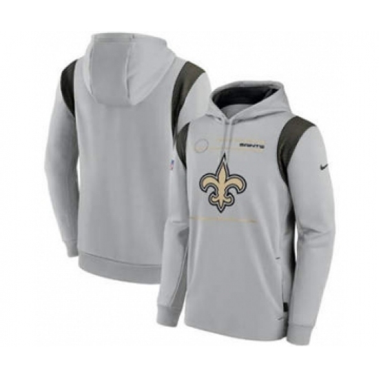 Men's New Orleans Saints 2021 Gray Sideline Logo Performance Pullover Hoodie - Jersey