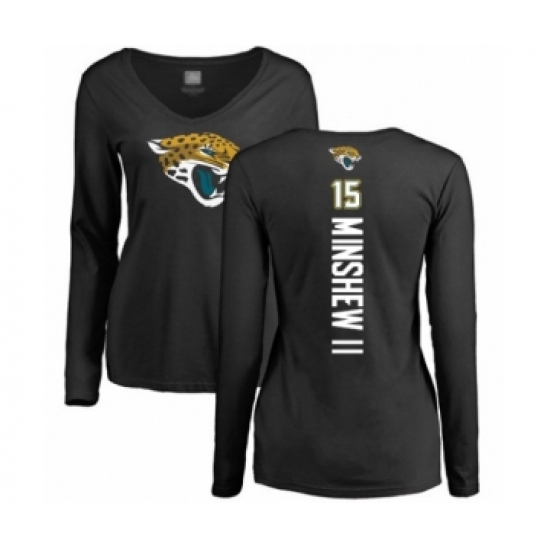 Football Women's Jacksonville Jaguars #15 Gardner Minshew II Black Backer Slim Fit Long Sleeve T-Shirt - Jersey