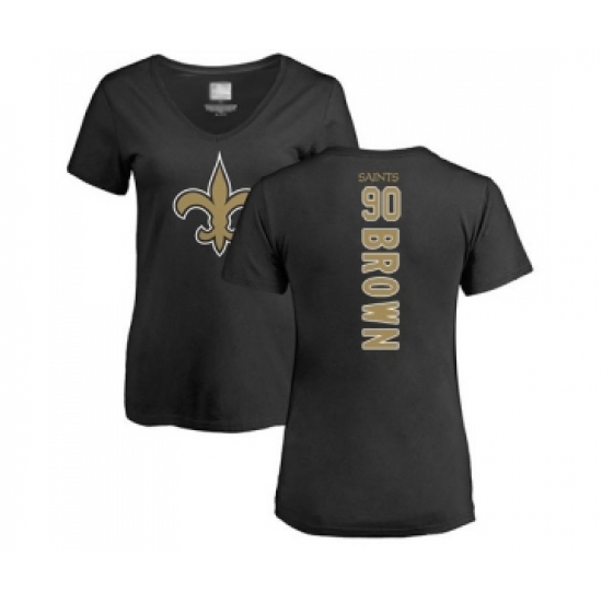 Football Women's New Orleans Saints #90 Malcom Brown Black Backer Slim Fit T-Shirt - Jersey