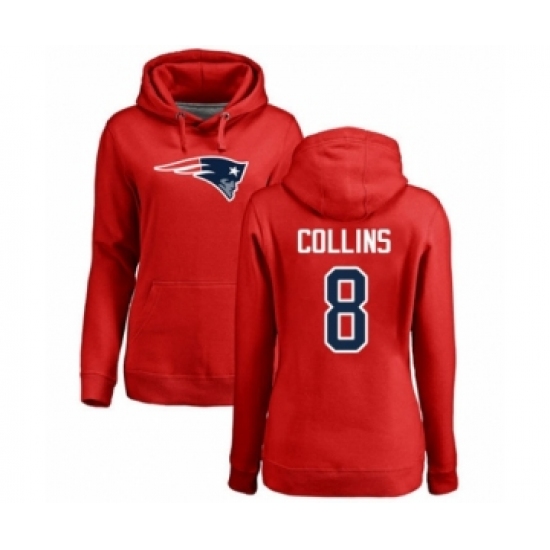 Football Women's New England Patriots #8 Jamie Collins Red Name & Number Logo Pullover Hoodie - Jersey
