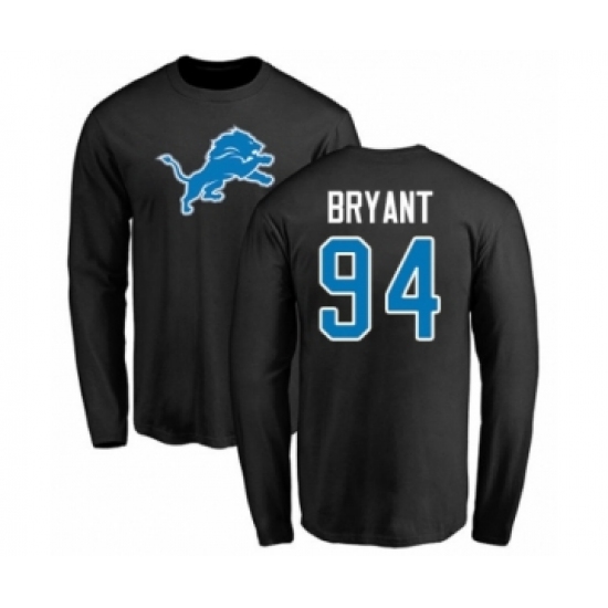 Football Detroit Lions #94 Austin Bryant Black Name & Number Logo Long Sleeve T-Shirt - Jersey