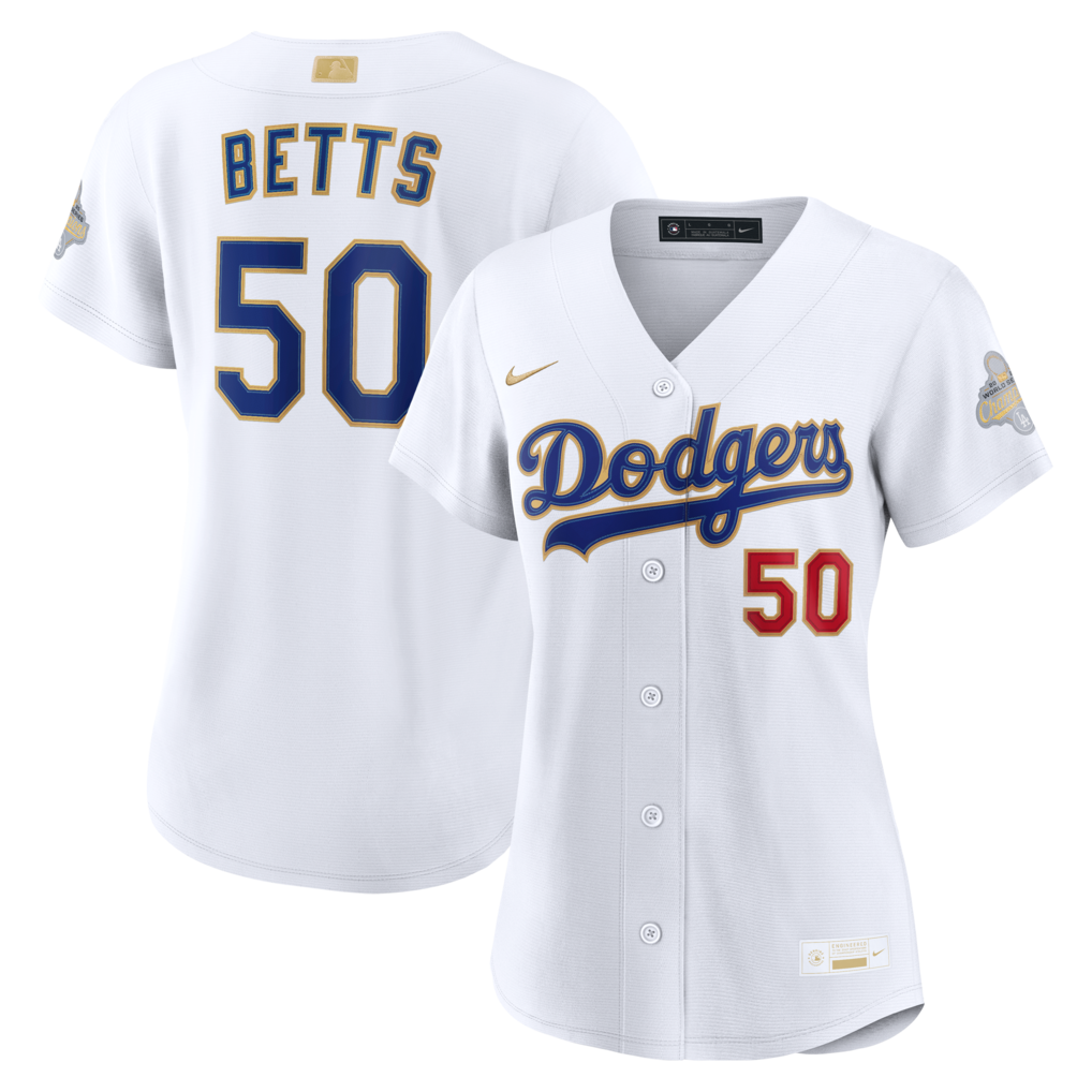 Women's Los Angeles Dodgers Mookie Betts Nike White 2026 Gold Collection Stadium Jersey - Jersey