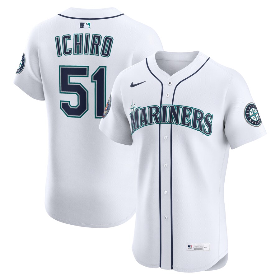 Men's Seattle Mariners Ichiro Suzuki Nike White 2025 National Baseball Hall of Fame Road Elite Player Jersey - Jersey