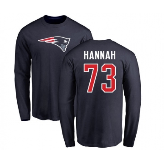 Football New England Patriots #73 John Hannah Navy Blue Name & Number Logo Long Sleeve T-Shirt - Jersey