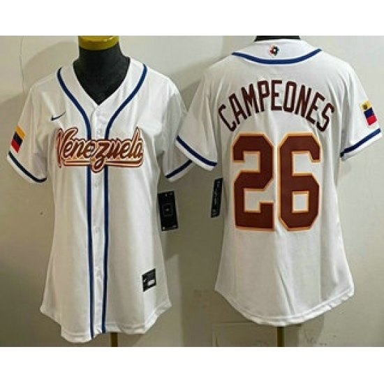 Women's Venezuela #26 Campeones White 2026 World Baseball Classic Cool Base Jersey - Jersey