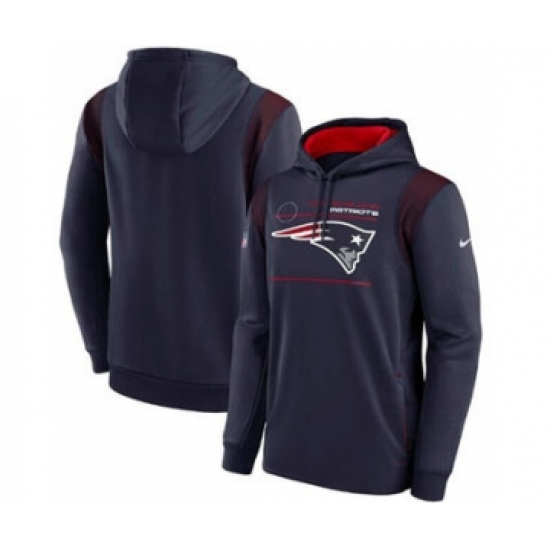 Men's New England Patriots 2021 Navy Sideline Logo Performance Pullover Hoodie - Jersey