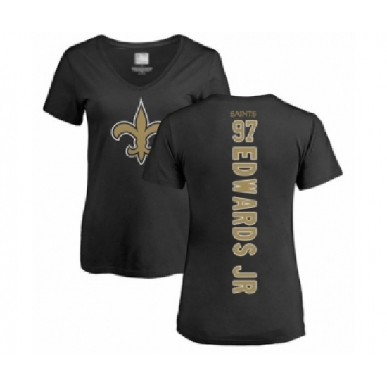 Football Women's New Orleans Saints #97 Mario Edwards Jr Black Backer Slim Fit T-Shirt - Jersey