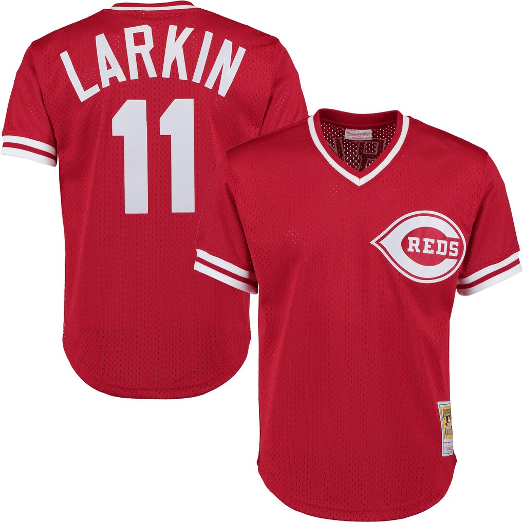 Men's Cincinnati Reds Barry Larkin Mitchell & Ness Red Authentic Batting Practice Jersey - Jersey