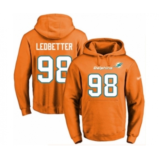 Football Men's Miami Dolphins #98 Jonathan Ledbetter Orange Name & Number Pullover Hoodie - Jersey