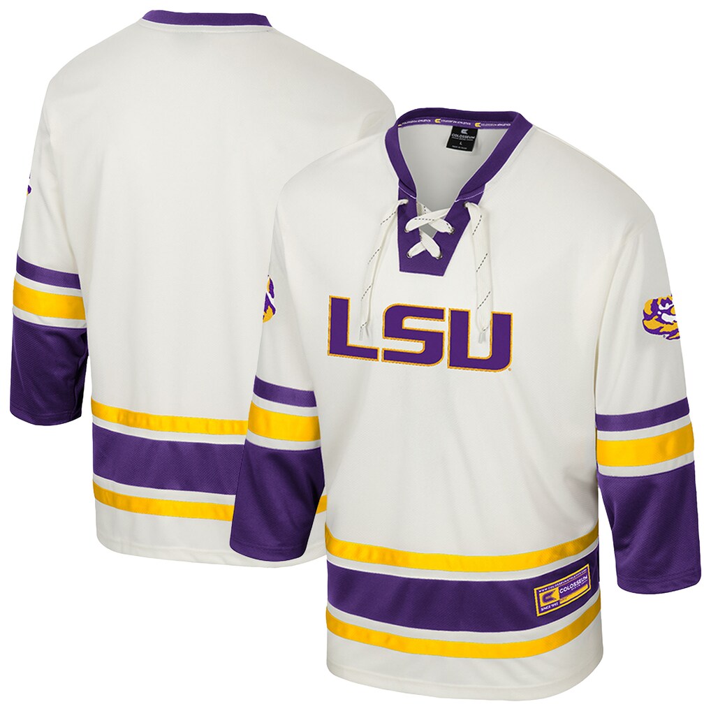 Men's Colosseum Cream LSU Tigers Puck Proud Fashion Hockey Jersey - Jersey