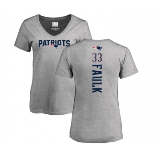 Football Women's New England Patriots #33 Kevin Faulk Ash Backer V-Neck T-Shirt - Jersey