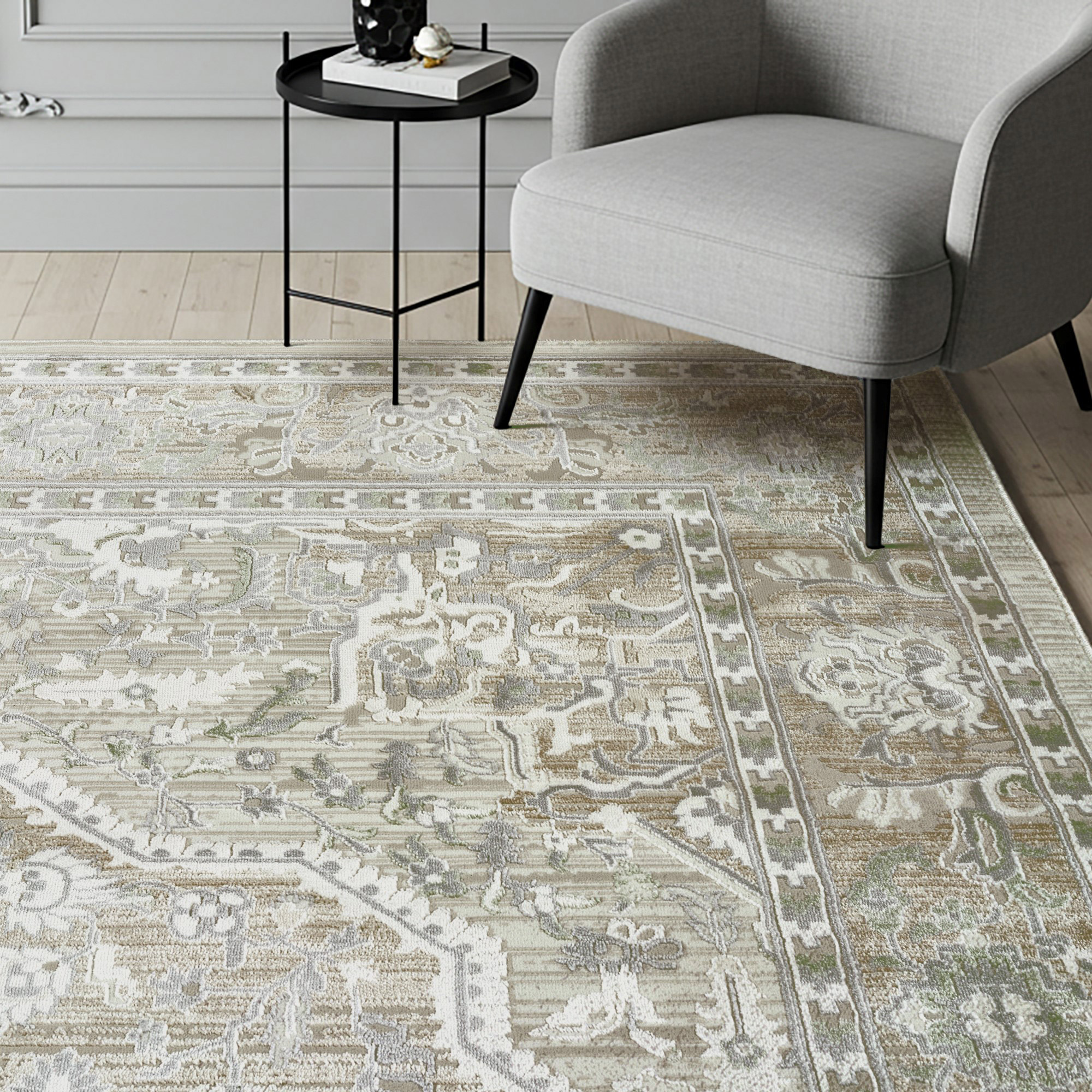 Sasha Area Rug, Adryan Beige Green, 5'3' x 7'
