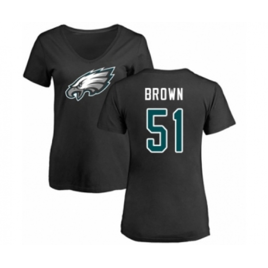 Women's Philadelphia Eagles #51 Zach Brown Black Name & Number Logo Slim Fit T-Shirt - Jersey