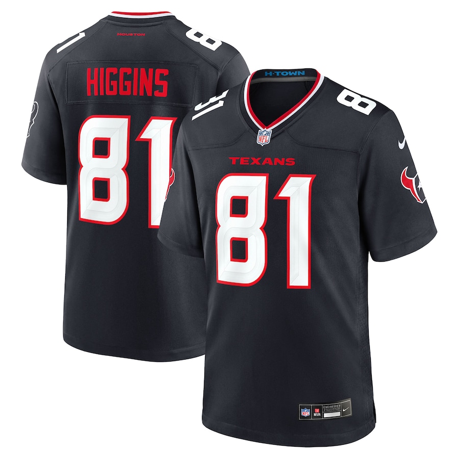 Men's Houston Texans Jayden Higgins Nike Navy Game Jersey - Jersey