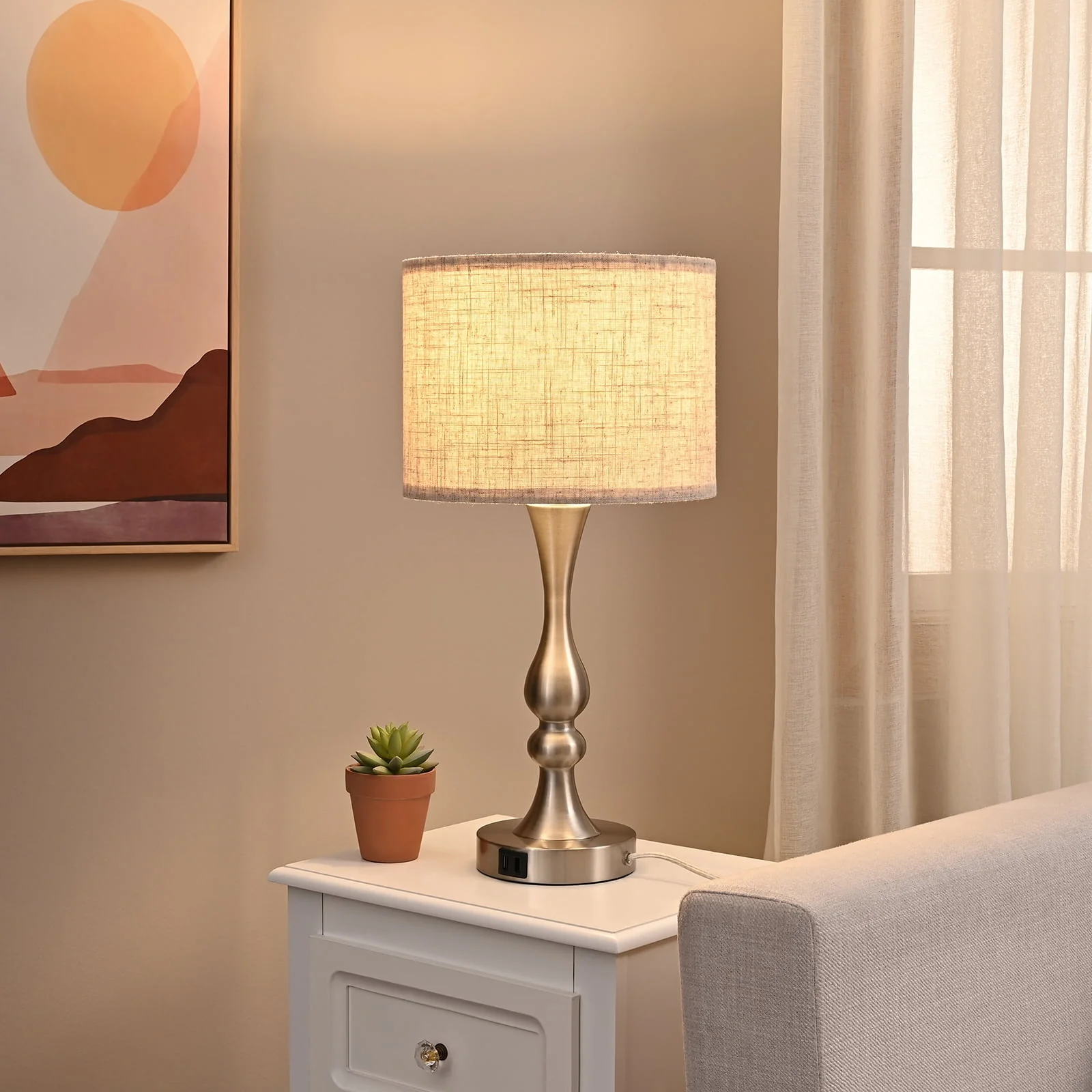 DEWENWILS Touch Control Table Lamp 3 Way Dimmable with 2 USB Ports for Living Room, Bedroom, Bulb Include