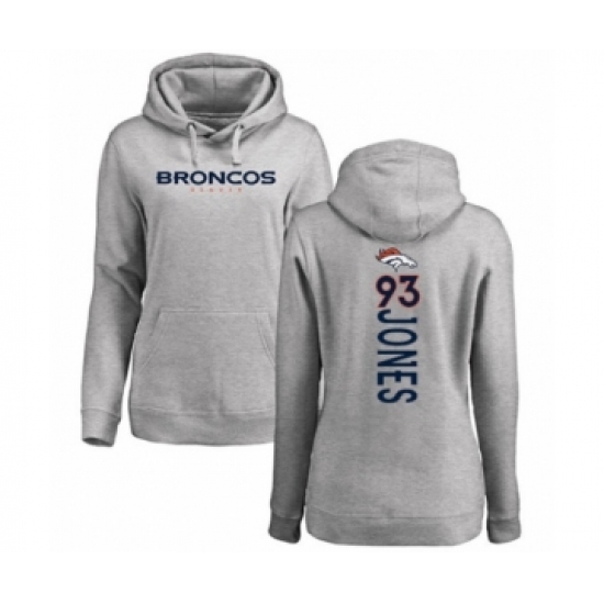 Football Women's Denver Broncos #93 Dre'Mont Jones Ash Backer Pullover Hoodie - Jersey