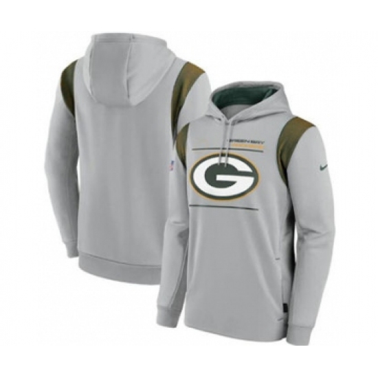 Men's Green Bay Packers 2021 Gray Sideline Logo Performance Pullover Hoodie - Jersey