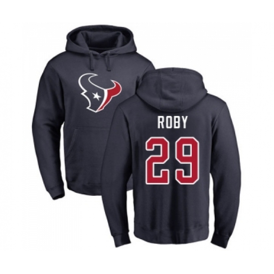 Football Houston Texans #29 Bradley Roby Navy Blue Name & Number Logo Pullover Hoodie - Jersey