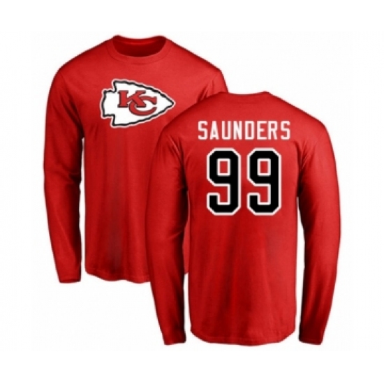 Football Kansas City Chiefs #99 Khalen Saunders Red Name & Number Logo Long Sleeve T-Shirt - Jersey