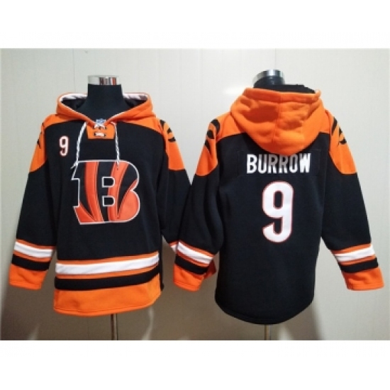 Men's Cincinnati Bengals #9 Joe Burrow Orange Black Ageless Must-Have Lace-Up Pullover Hoodie - Jersey