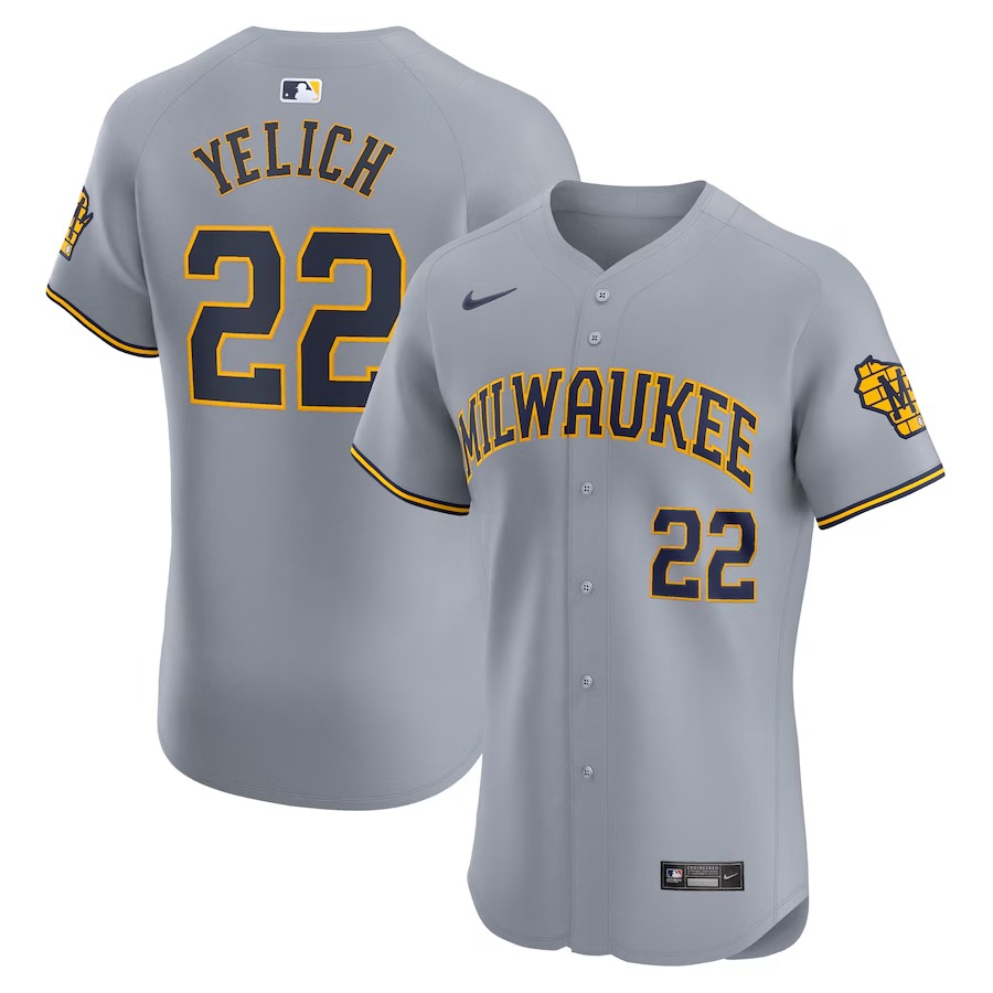 Men's Milwaukee Brewers Christian Yelich Nike Gray Road Elite Player Jersey - Jersey
