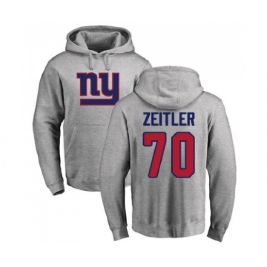 Football New York Giants #70 Kevin Zeitler Ash Name & Number Logo Pullover Hoodie - Jersey