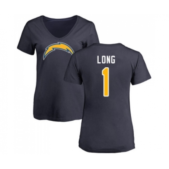 Football Women's Los Angeles Chargers #1 Ty Long Navy Blue Name & Number Logo T-Shirt - Jersey