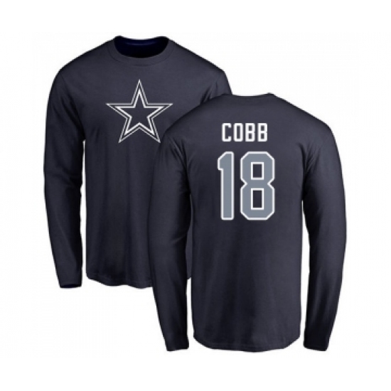 Football Dallas Cowboys #18 Randall Cobb Navy Blue Name & Number Logo Long Sleeve T-Shirt - Jersey