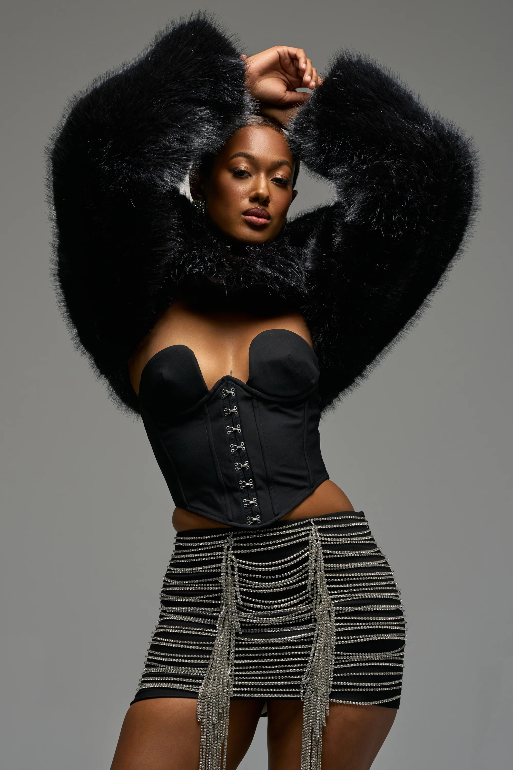 LEILA ULTRA CROP FAUX FUR IN BLACK - Akira Wear