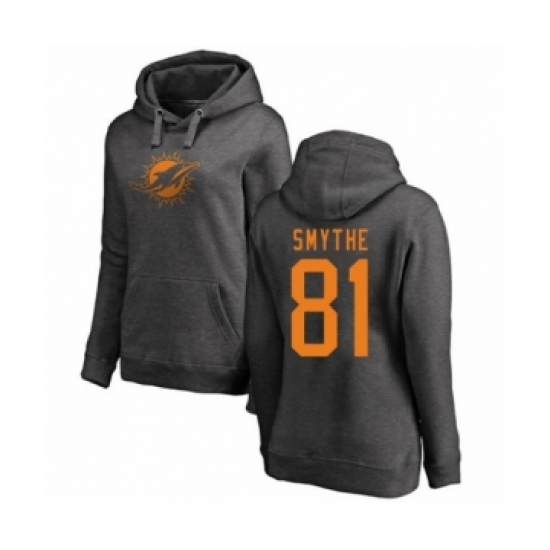 Football Women's Miami Dolphins #81 Durham Smythe Ash One Color Pullover Hoodie - Jersey