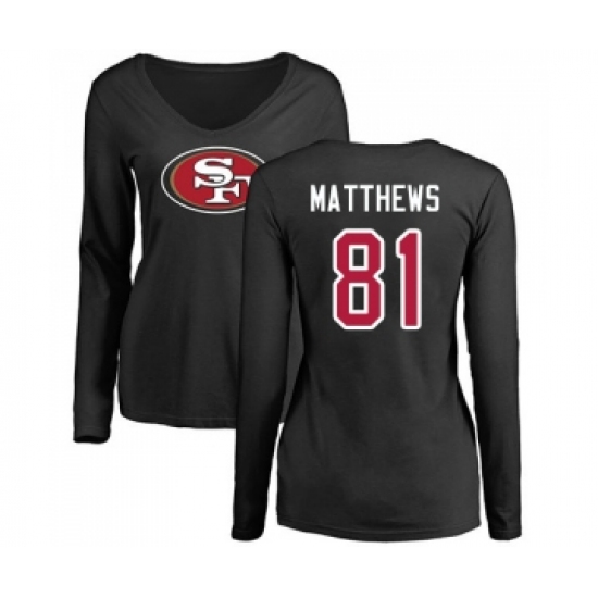 Football Women's San Francisco 49ers #81 Jordan Matthews Black Name & Number Logo Long Sleeve T-Shirt - Jersey