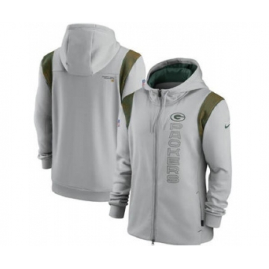 Men's Green Bay Packers 2021 Gray Sideline Team Performance Full-Zip Hoodie - Jersey