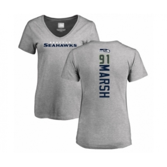 Football Women's Seattle Seahawks #91 Cassius Marsh Ash Backer T-Shirt - Jersey
