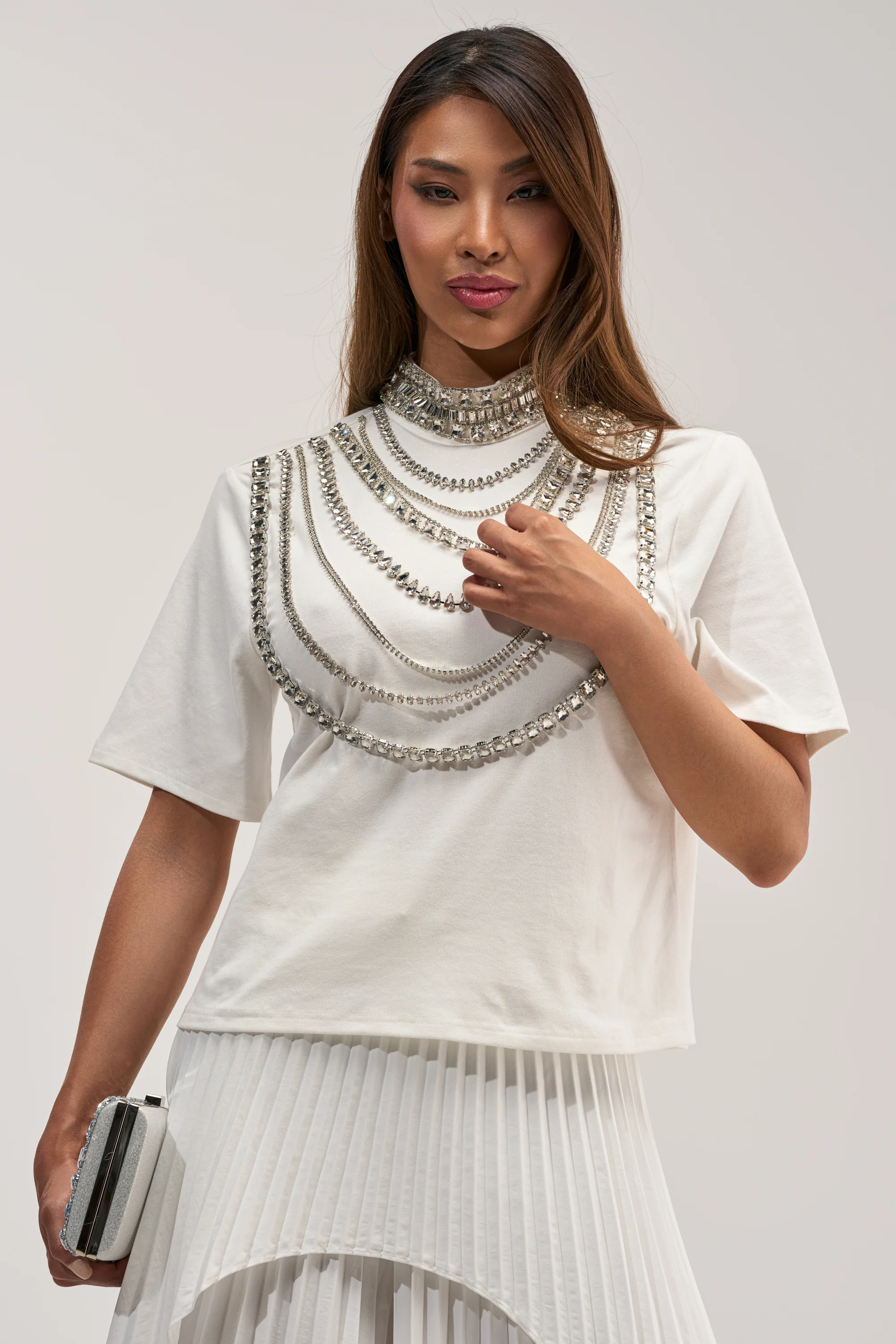 ROYALTY RHINESTONE TEE IN WHITE - Akira Wear