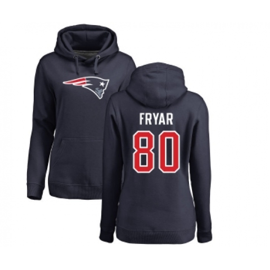Football Women's New England Patriots #80 Irving Fryar Navy Blue Name & Number Logo Pullover Hoodie - Jersey