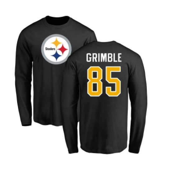 Football Pittsburgh Steelers #85 Xavier Grimble Black Name & Number Logo Long Sleeve T-Shirt - Jersey