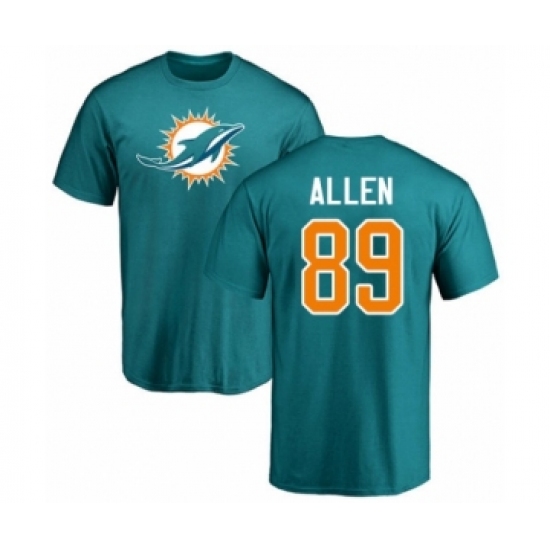 Football Miami Dolphins #89 Dwayne Allen Aqua Green Name & Number Logo T-Shirt - Jersey