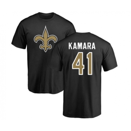 Football New Orleans Saints #41 Alvin Kamara Black Name & Number Logo T-Shirt - Jersey