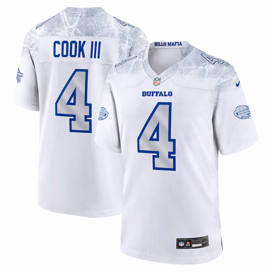 Men's Buffalo Bills James Cook III Nike White 2025 Rivalries Collection Game Jersey - Jersey