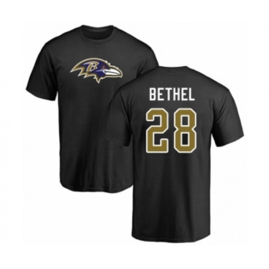 Football Baltimore Ravens #28 Justin Bethel Black Name & Number Logo T-Shirt - Jersey