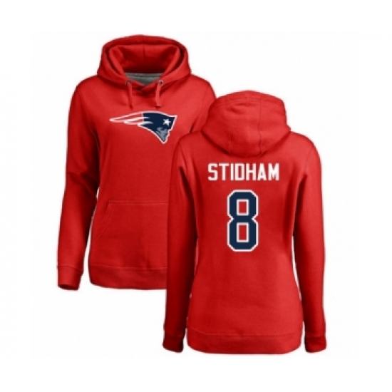 Football Women's New England Patriots #8 Jarrett Stidham Red Name & Number Logo Pullover Hoodie - Jersey