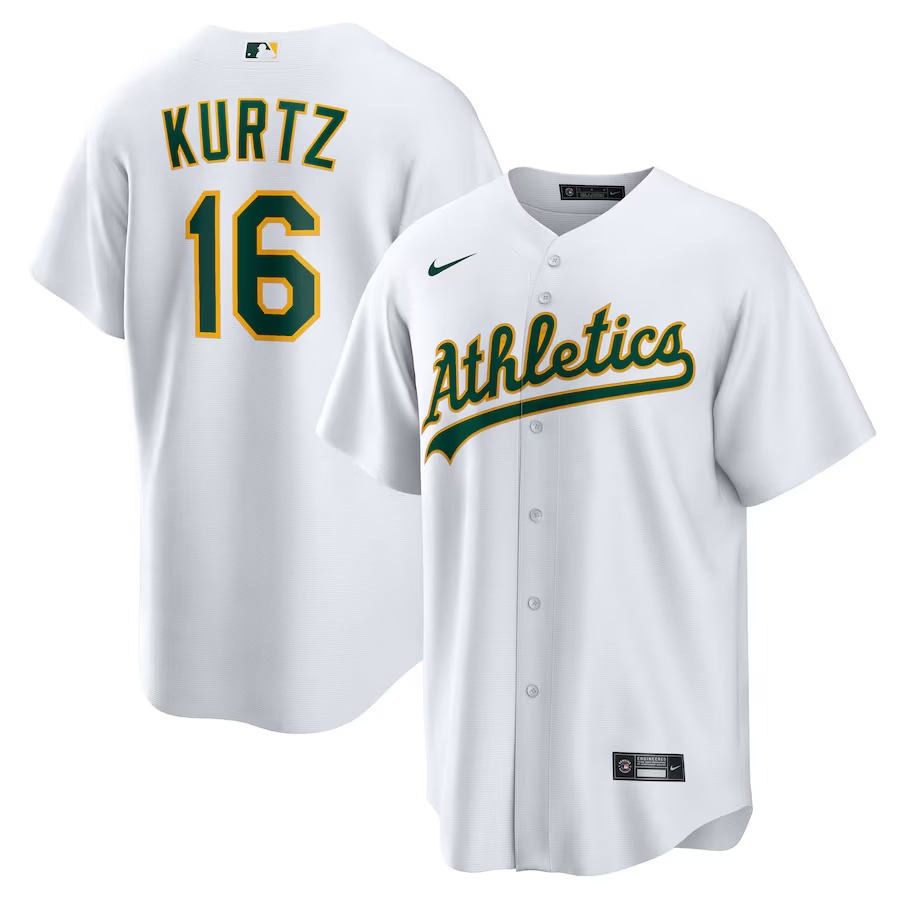Men's Athletics Nick Kurtz Nike White Home Replica Player Jersey - Jersey