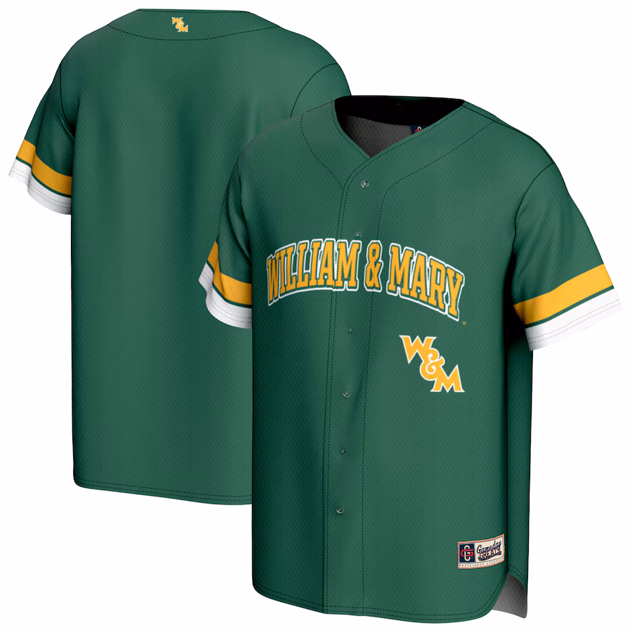 Men's GameDay Greats Green William & Mary Tribe Baseball Jersey - Jersey