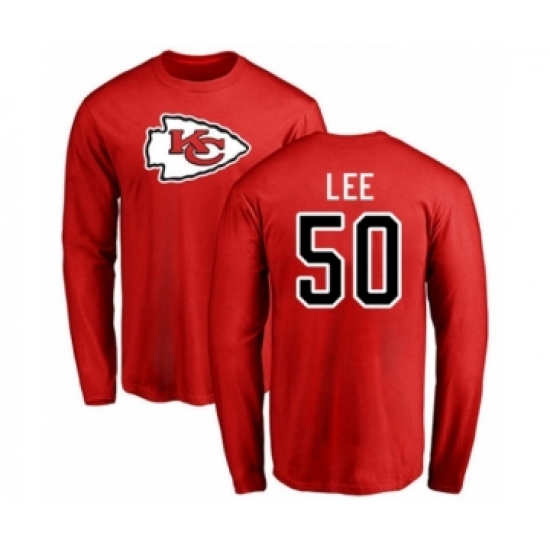 Football Kansas City Chiefs #50 Darron Lee Red Name & Number Logo Long Sleeve T-Shirt - Jersey