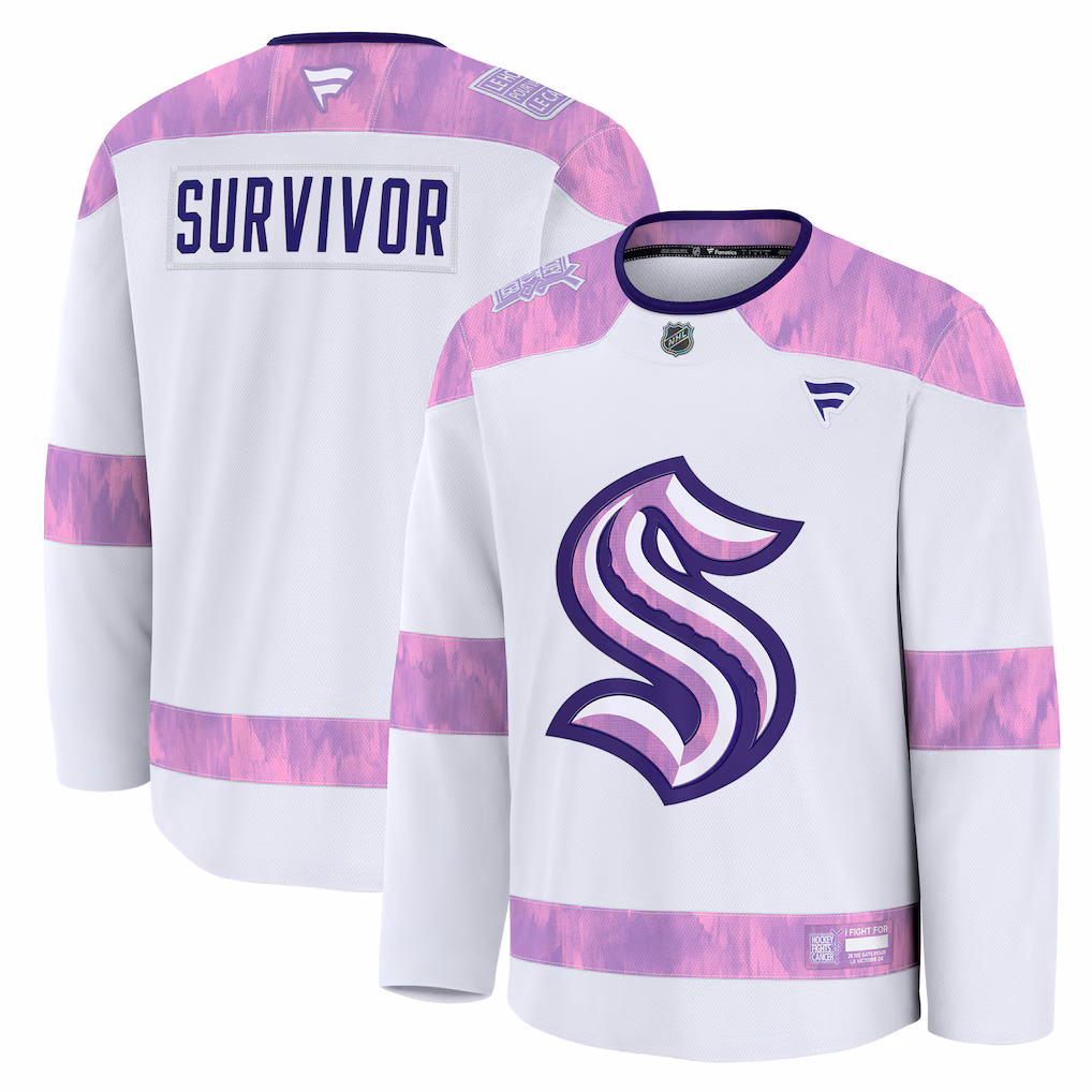 Men's Seattle Kraken Fanatics White Hockey Fights Cancer Survivor Practice Jersey - Jersey