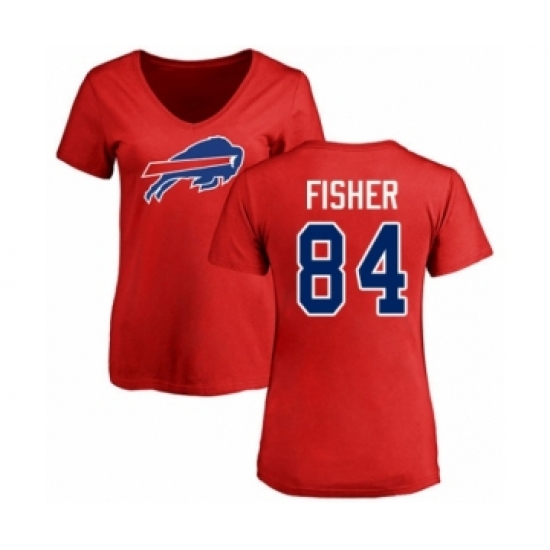 Football Women's Buffalo Bills #84 Jake Fisher Red Name & Number Logo T-Shirt - Jersey