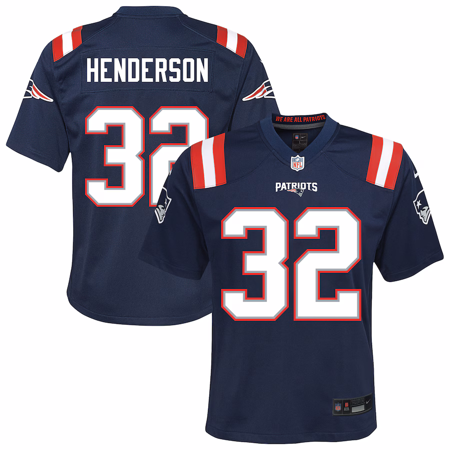 Youth New England Patriots TreVeyon Henderson Nike Navy Team Game Jersey - Jersey